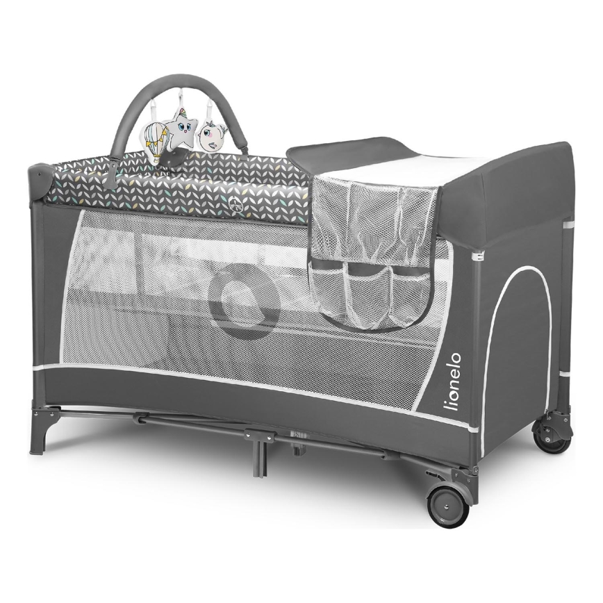 Lionelo - Lit de voyage FLOWER Gris Scandi