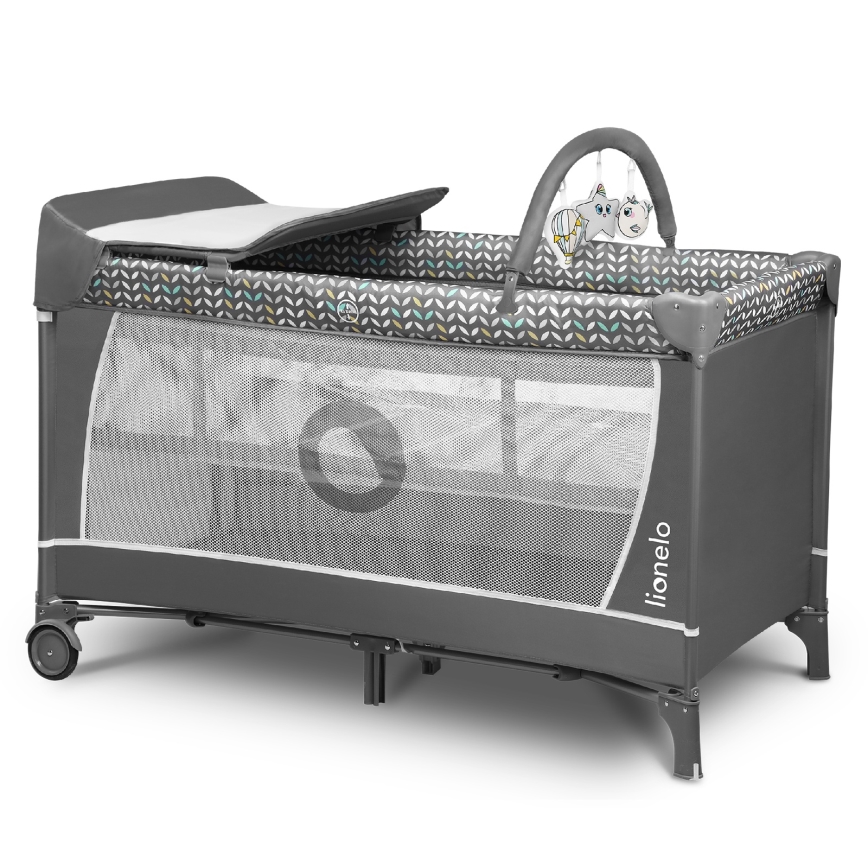 Lionelo - Lit de voyage FLOWER Gris Scandi