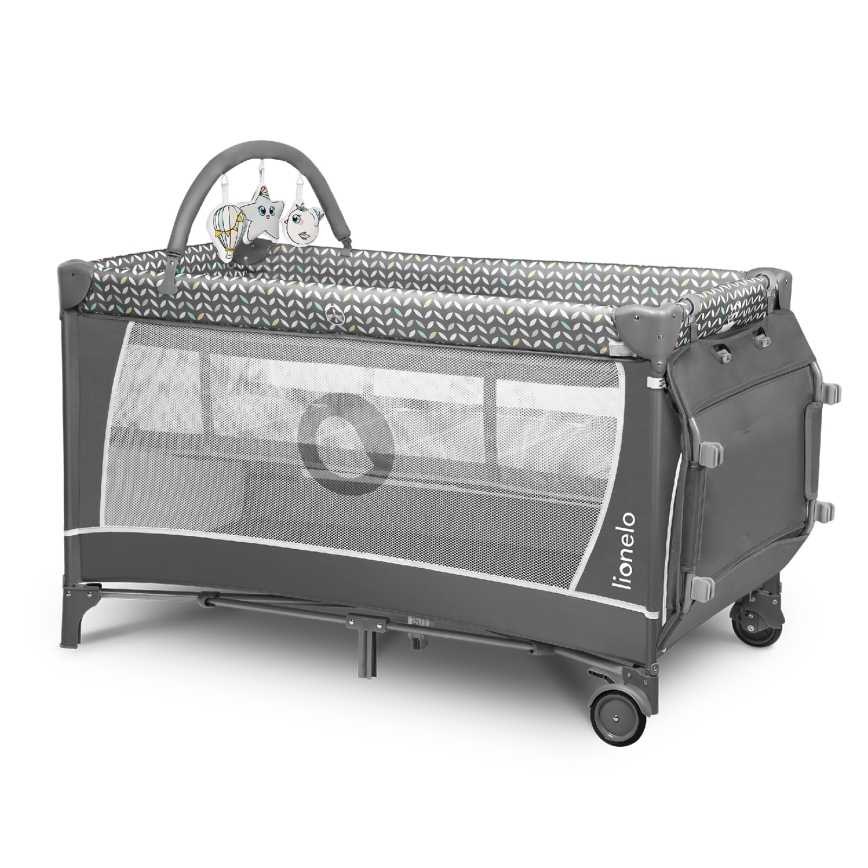 Lionelo - Lit de voyage FLOWER Gris Scandi