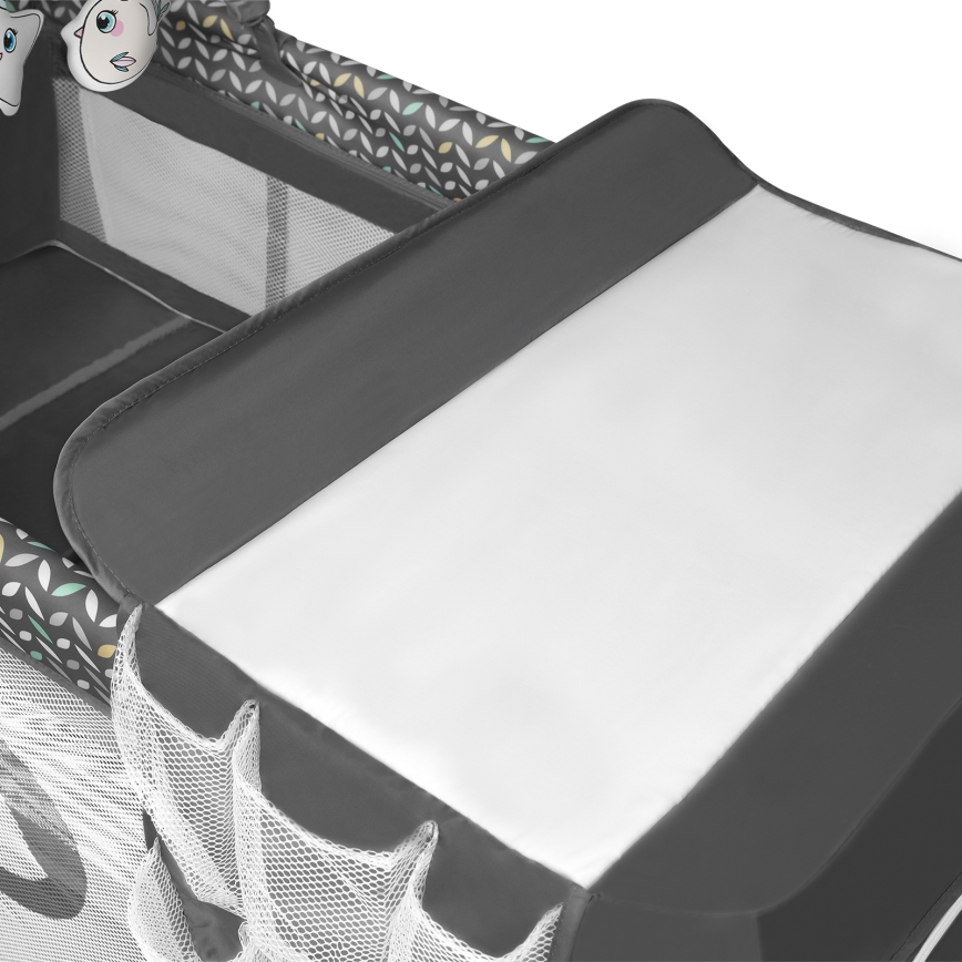 Lionelo - Lit de voyage FLOWER Gris scandinave