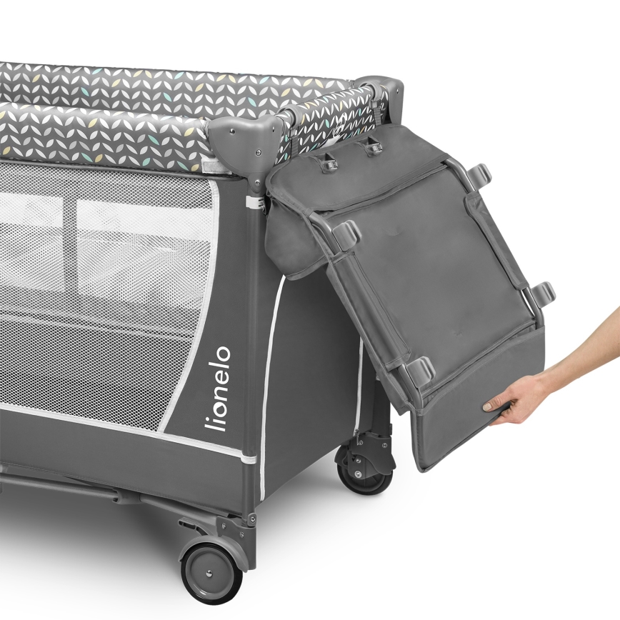 Lionelo - Lit de voyage FLOWER Gris scandinave