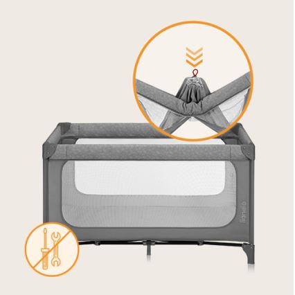 Lionelo - Lit de voyage pliant JASMIN EASY FOLD Gris Stone