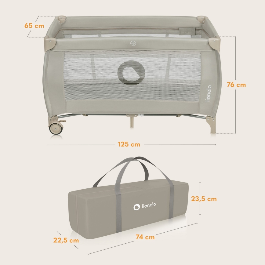 Lionelo - Lit de voyage STEFI PLUS Beige Cappuccino
