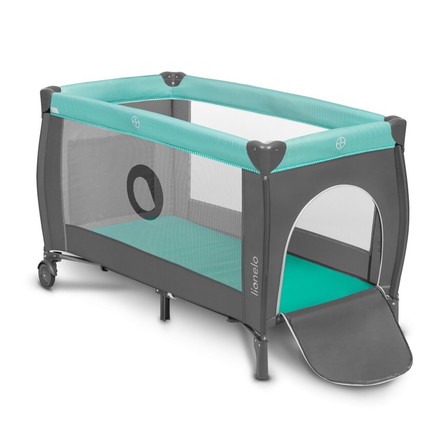 Lionelo - Lit de voyage SVEN PLUS gris/turquoise