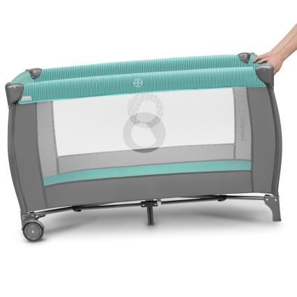 Lionelo - Lit de voyage SVEN PLUS gris/turquoise