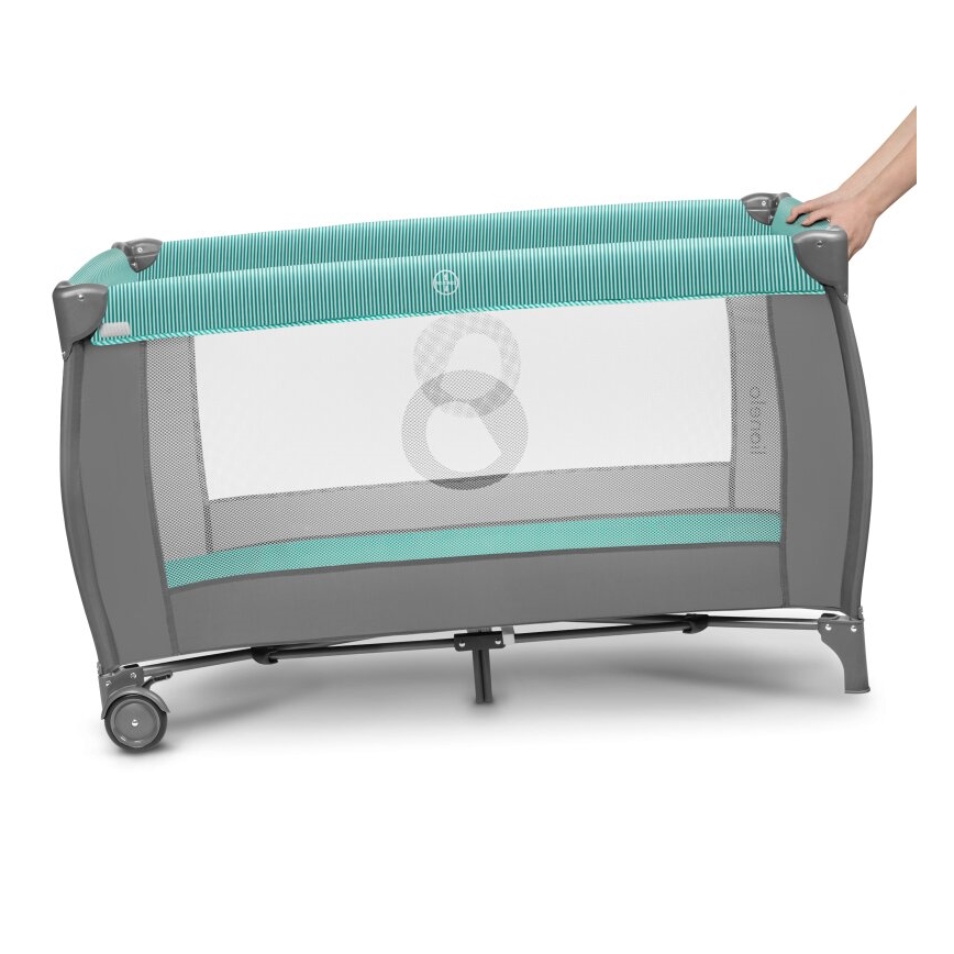 Lionelo - Lit de voyage SVEN PLUS gris/turquoise