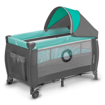 Lionelo - Lit de voyage SVEN PLUS gris/turquoise