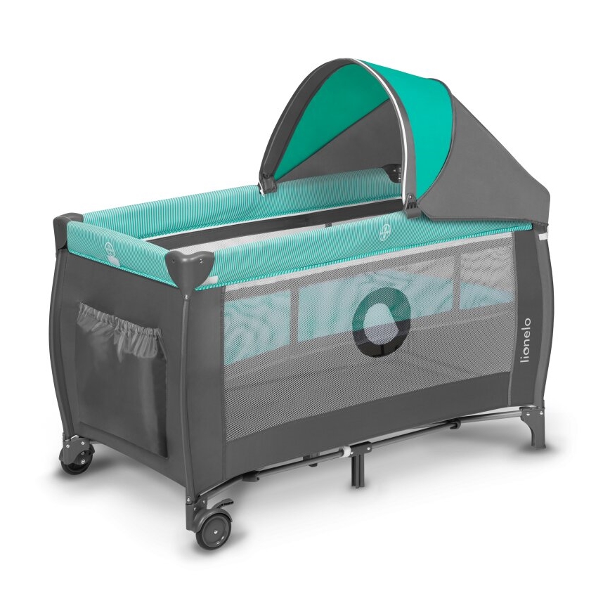 Lionelo - Lit de voyage SVEN PLUS gris/turquoise
