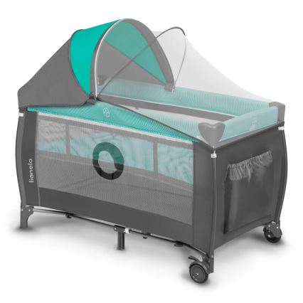 Lionelo - Lit de voyage SVEN PLUS gris/turquoise