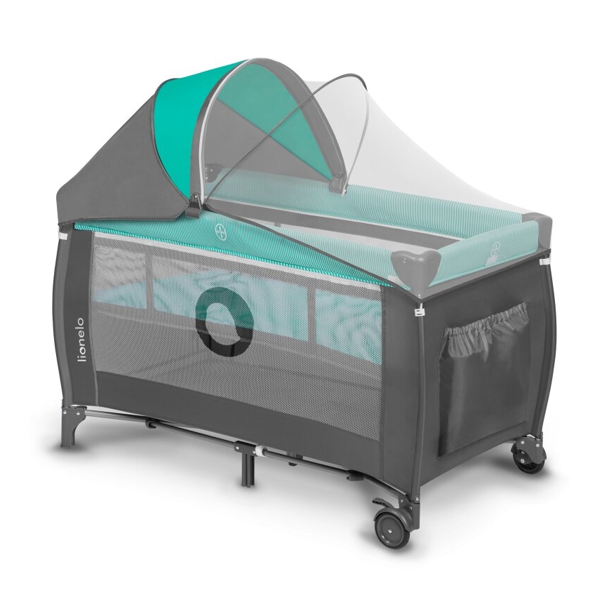 Lionelo - Lit de voyage SVEN PLUS gris/turquoise