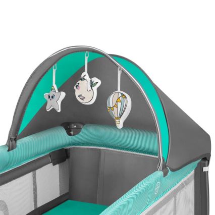 Lionelo - Lit de voyage SVEN PLUS gris/turquoise