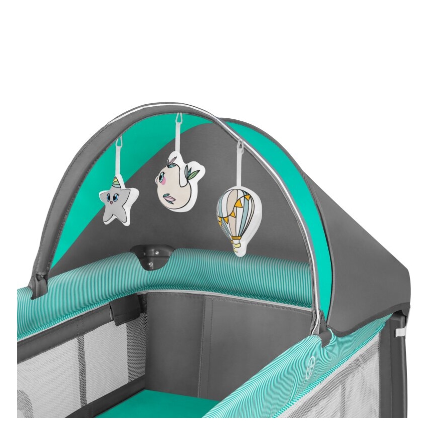 Lionelo - Lit de voyage SVEN PLUS gris/turquoise