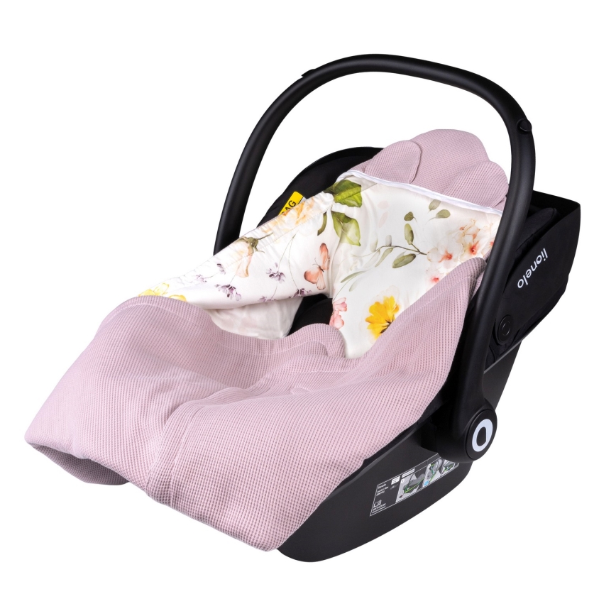 Lionelo - Nid d'ange pour siège auto TRAVEL SWADDLE 90x90 cm, motif Fleurs roses
