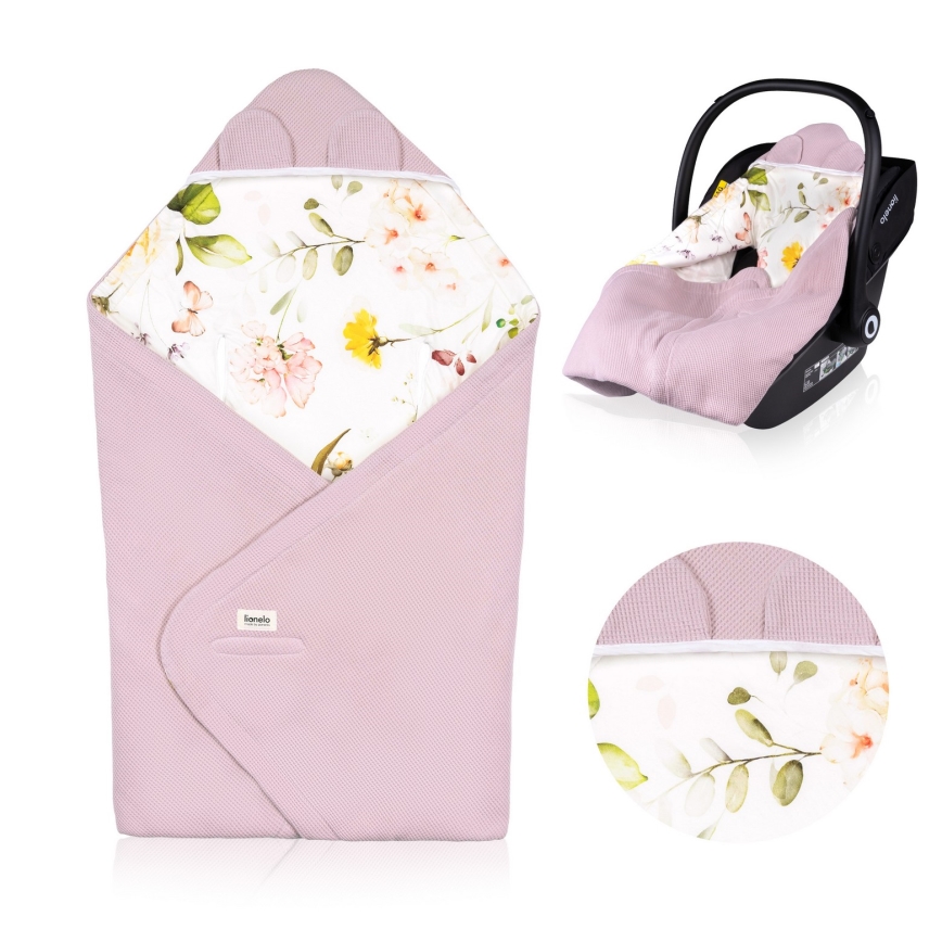 Lionelo - Nid d'ange pour siège auto TRAVEL SWADDLE 90x90 cm, motif Fleurs roses