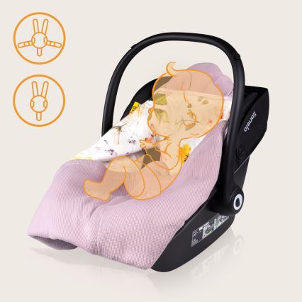 Lionelo - Nid d'ange pour siège auto TRAVEL SWADDLE 90x90 cm, motif Fleurs roses