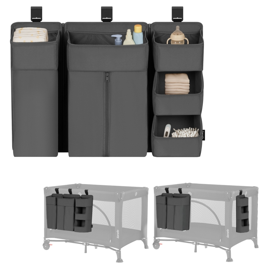 Lionelo - Organiseur 3 en 1 pour lit bébé SIDEPOCKET, gris
