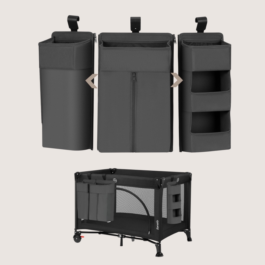 Lionelo - Organiseur 3 en 1 pour lit bébé SIDEPOCKET, gris