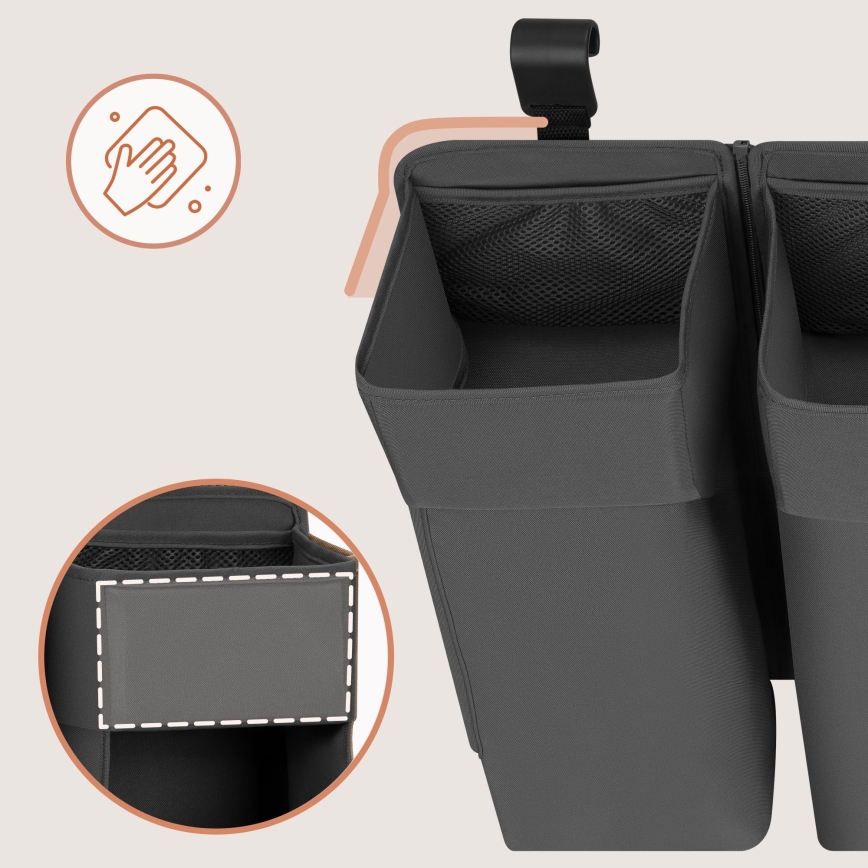 Lionelo - Organiseur 3 en 1 pour lit bébé SIDEPOCKET, gris