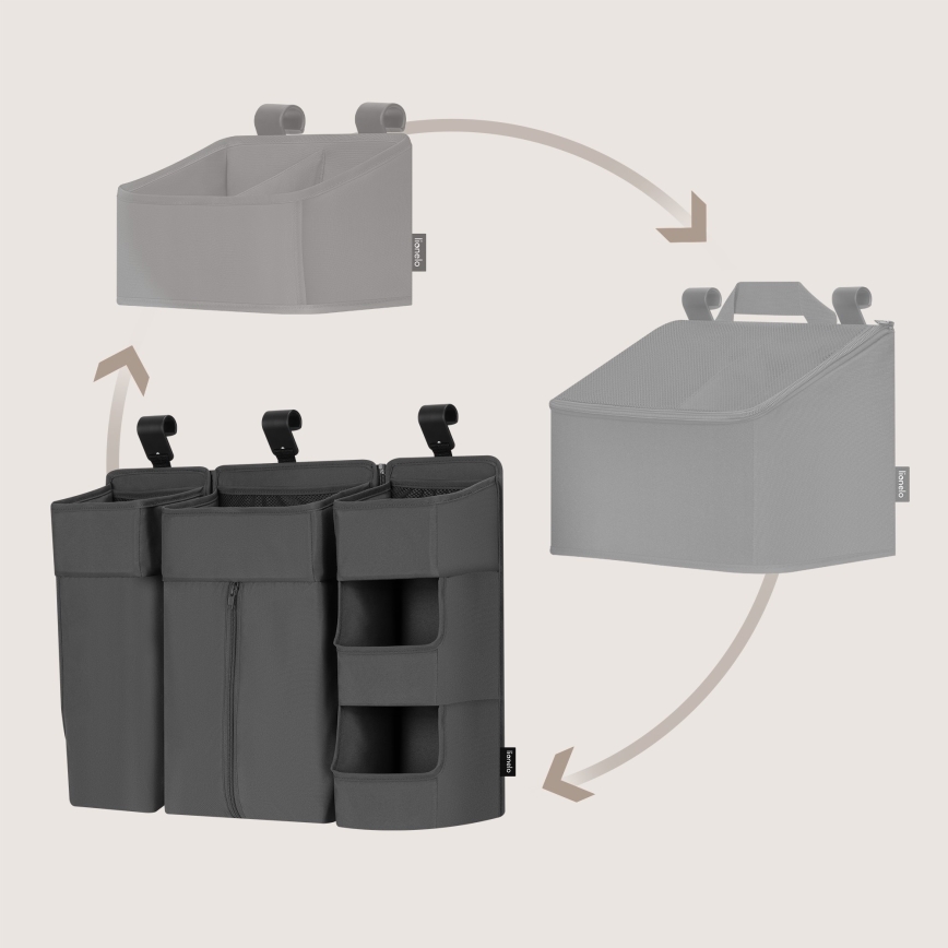 Lionelo - Organiseur 3 en 1 pour lit bébé SIDEPOCKET, gris