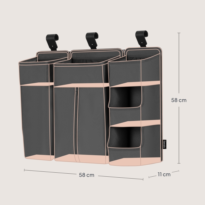 Lionelo - Organiseur 3 en 1 pour lit bébé SIDEPOCKET, gris