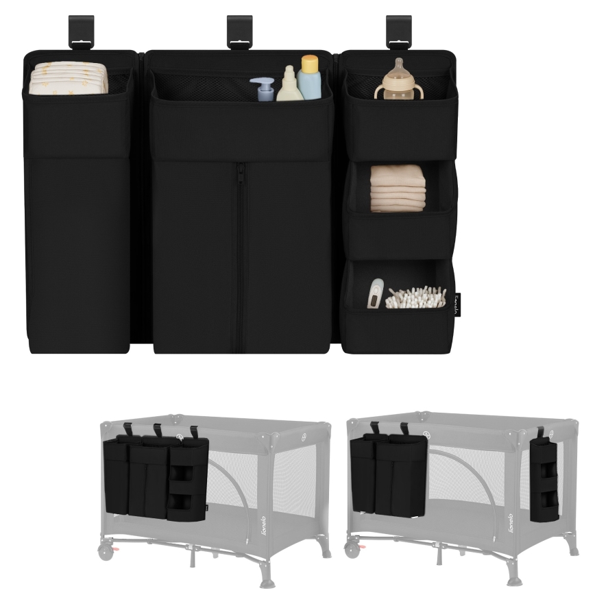 Lionelo - Organiseur pour lit bébé 3 en 1 SIDEPOCKET Noir