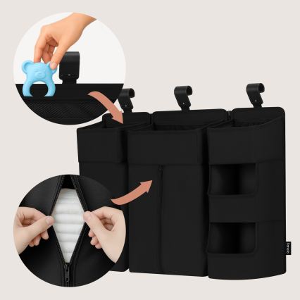 Lionelo - Organiseur pour lit bébé 3 en 1 SIDEPOCKET Noir