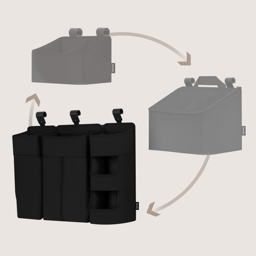 Lionelo - Organiseur pour lit bébé 3 en 1 SIDEPOCKET Noir