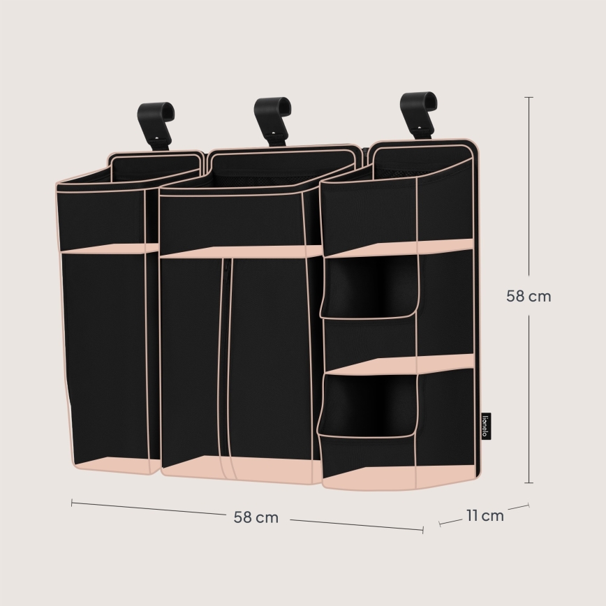 Lionelo - Organiseur pour lit bébé 3 en 1 SIDEPOCKET Noir