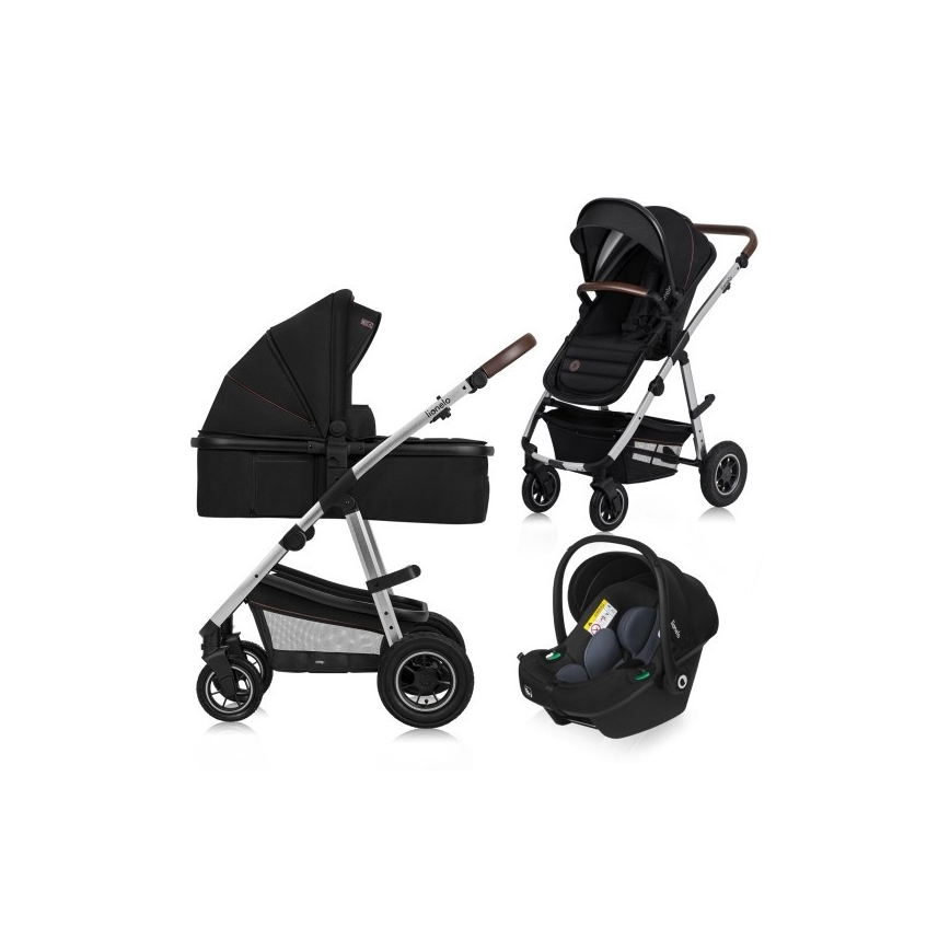 Lionelo - Poussette combinée 3-en-1 AMBER Noir et argent