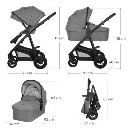 Lionelo - Poussette combinée 3-en-1 BIANKA Gris pierre