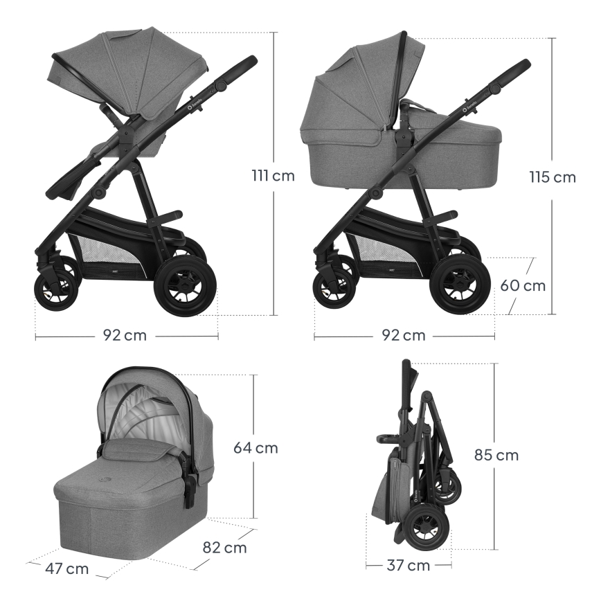 Lionelo - Poussette combinée 3-en-1 BIANKA Gris pierre