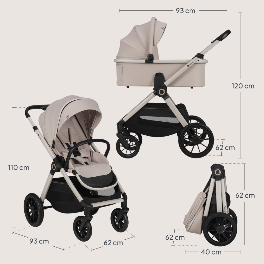 Lionelo - Poussette combinée 3-en-1 LAYLA Beige Sable
