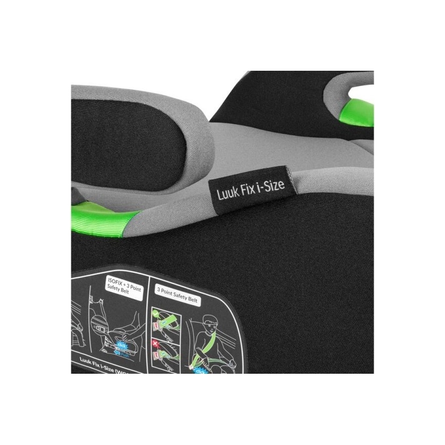 Lionelo - Réhausseur auto LUUK FIX i-Size pour enfants de 125–150 cm, noir/gris