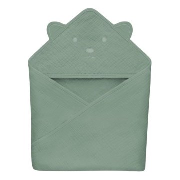 Lionelo - Serviette de bain à capuche pour enfant MUSLIN HOODED TOWEL Green Forest