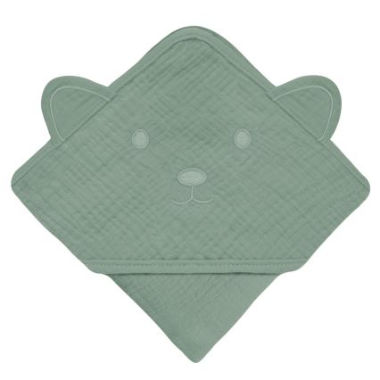 Lionelo - Serviette de bain à capuche pour enfant MUSLIN HOODED TOWEL Green Forest