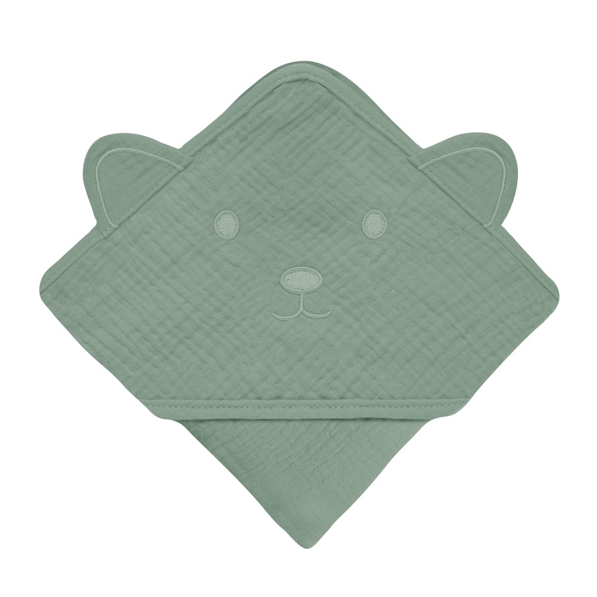 Lionelo - Serviette de bain à capuche pour enfant MUSLIN HOODED TOWEL Green Forest