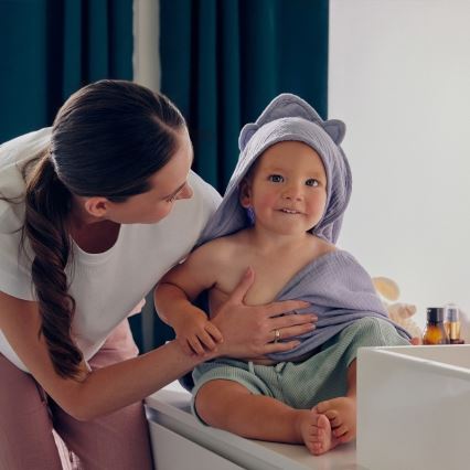 Lionelo - Serviette de bain pour enfant avec capuche MUSLIN HOODED TOWEL Grey Sky