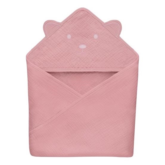 Lionelo - Serviette de bain pour enfant avec capuche MUSLIN HOODED TOWEL Pink Baby