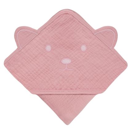 Lionelo - Serviette de bain pour enfant avec capuche MUSLIN HOODED TOWEL Pink Baby