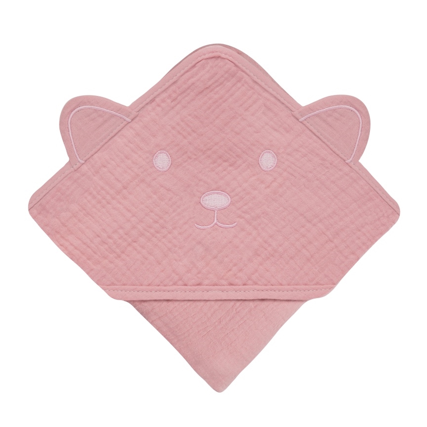 Lionelo - Serviette de bain pour enfant avec capuche MUSLIN HOODED TOWEL Pink Baby