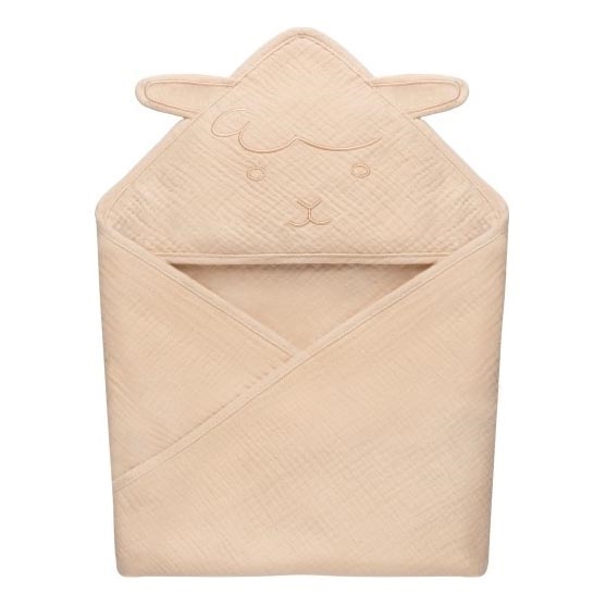 Lionelo - Serviette de bain pour enfants avec capuche MUSLIN HOODED TOWEL Beige Cappuccino