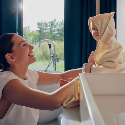 Lionelo - Serviette de bain pour enfants avec capuche MUSLIN HOODED TOWEL Beige Cappuccino