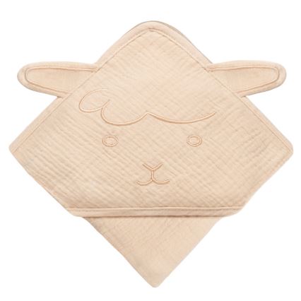 Lionelo - Serviette de bain pour enfants avec capuche MUSLIN HOODED TOWEL Beige Cappuccino