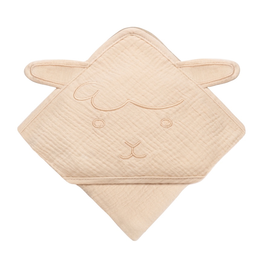 Lionelo - Serviette de bain pour enfants avec capuche MUSLIN HOODED TOWEL Beige Cappuccino