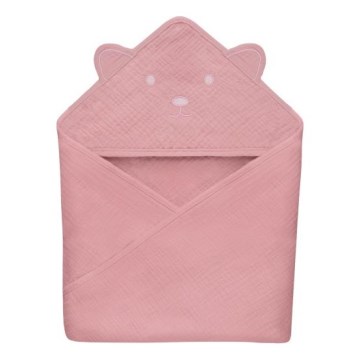 Lionelo - Serviette pour bébé à capuche en mousseline Pink Baby