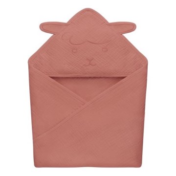 Lionelo - Serviette pour Enfant avec Capuche MUSLIN HOODED TOWEL Corail Rouge