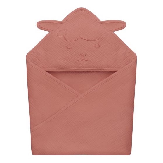 Lionelo - Serviette pour Enfant avec Capuche MUSLIN HOODED TOWEL Corail Rouge