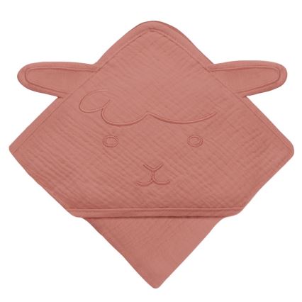 Lionelo - Serviette pour Enfant avec Capuche MUSLIN HOODED TOWEL Corail Rouge