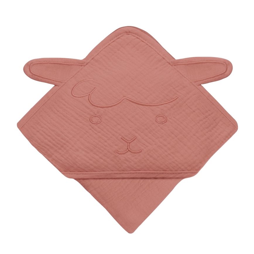Lionelo - Serviette pour Enfant avec Capuche MUSLIN HOODED TOWEL Corail Rouge