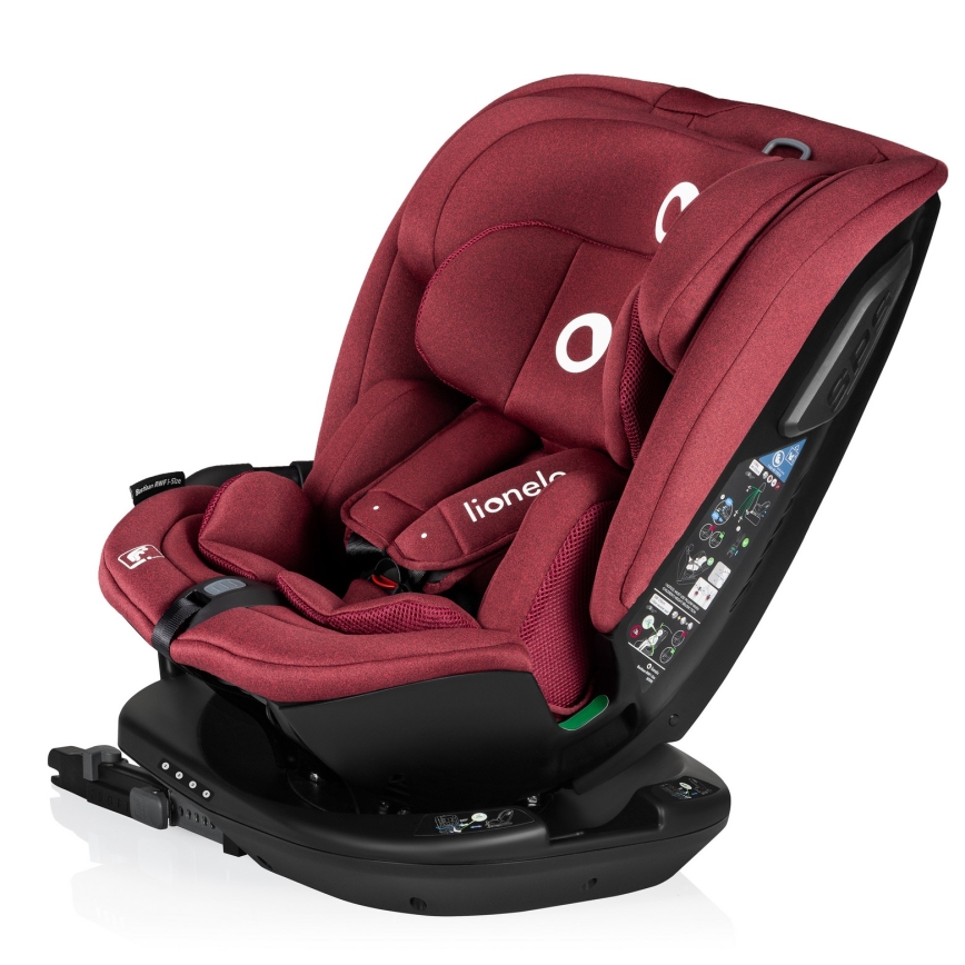 Lionelo - Siège-auto pivotant avec base BASTIAAN i-Size 40-150 cm Rouge bordeaux